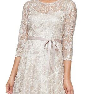 Alex Evenings Taupe/Blush Lace Cocktail Dress New With Tags